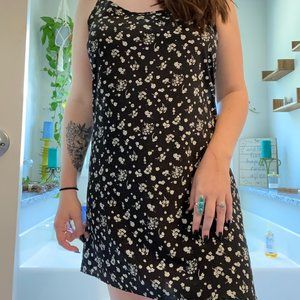Spaghetti Strap Floral Black and White Dress